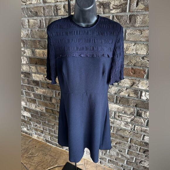 Sandro Fit and Flare Crepe Navy Dress Size 2 - Picture 2 of 15